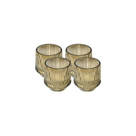 Serene Spaces Living Modern Brown Pleated Glass Votive Holder, Set of 4, Large