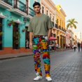 thumbnail image 4 of Men's pajama pants with vibrant， abstract cat print， soft home pajama pants， casual and comfortable loose fit pajama pants， elastic waistband， the ideal gift for birthdays and holidays., 4 of 10