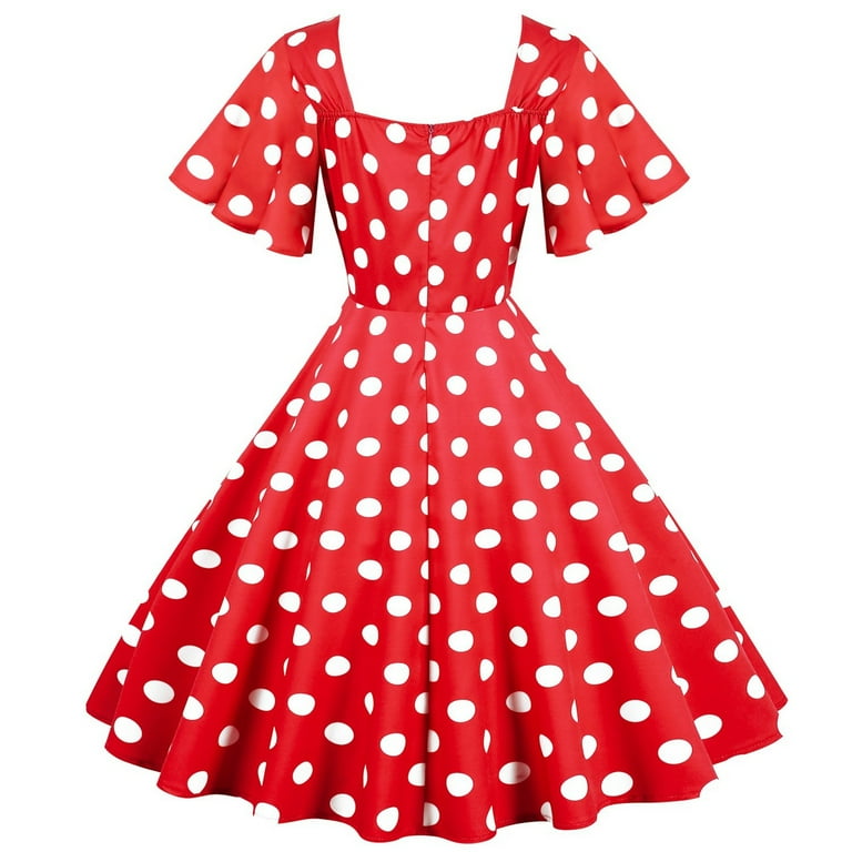 Women s 50s 60s Vintage Cocktail Dress Polka Dot Short Sleeve Flared A Line Swing Midi Homecoming Prom Dresses