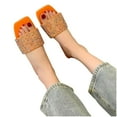 thumbnail image 4 of Tuobarr Women's Slide Sandals New Retro Square Toe Flat Shoes Women's Rhinestone Casual Flat Sandals Women's Slippers Orange US Size 5.5, 4 of 5
