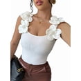 thumbnail image 3 of Women'S 3D Floral Fitted Tank Top Pearl Crew Neck Sleeveless Tops White S, 3 of 10