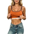 thumbnail image 4 of PNTUTB Tank Top for Women Round-Neck Spaghetti-Strap Camisoles Fashion Solid-Color Rhinestone-Embellished Slim Sleeveless Top with Padded Cups, 4 of 6