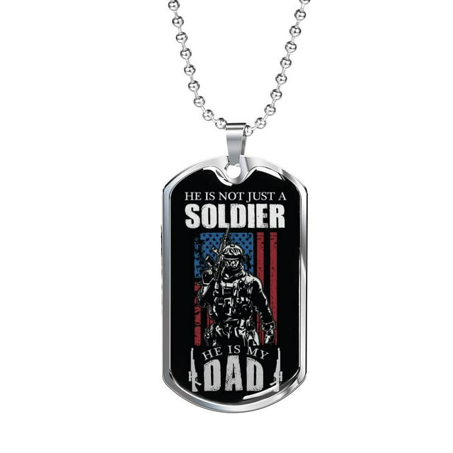 Soldier Dad Dog Tag Stainless Steel or 18k Gold 24" Chain For Military Dad