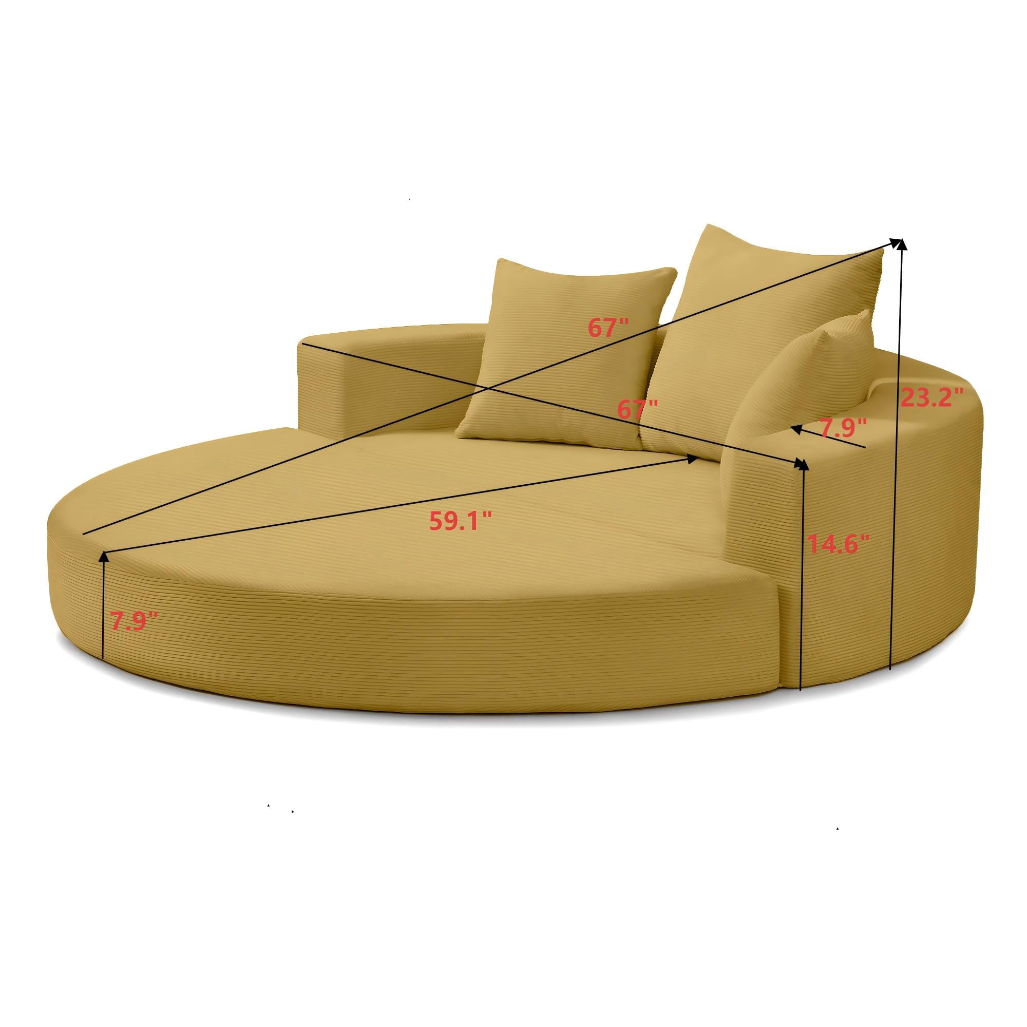Miniyam 67" X 67" Convertible Sofa Corduroy Couch Bed For Apartment, Compressed Floor Sofa Adjustable Futon Sofa No Assembly, Yellow
