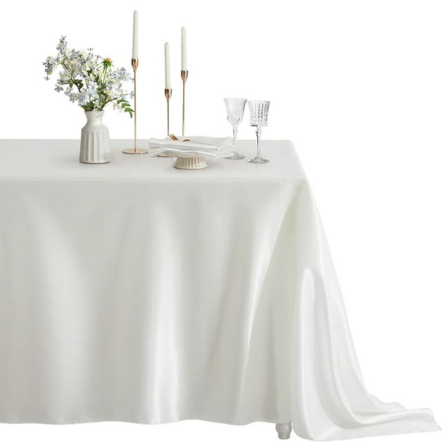 DEELLEEO Rectangle Satin Tablecloth Wedding Table Cloth White Black for party Birthday Events Banquet Decor Home Dinner Tablecloths