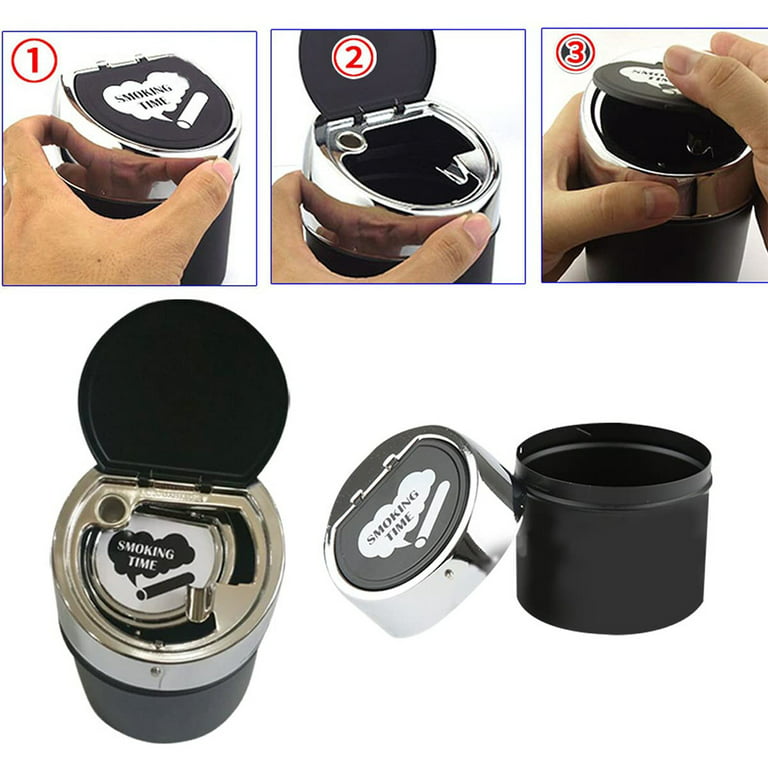 Smokeless Metal Steel Ashtrays for Cigarettes with Covered Push Lid  Portable Windproof Ash Tray Bucket Big Small Set for Home  Tabletop,Patio,Sand,Car,Auto,Outdoors,Indoors 