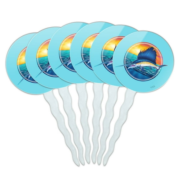 Sailfish Billfish Fishing Deep Sea Sport Cupcake Picks Toppers Decoration Set of 6