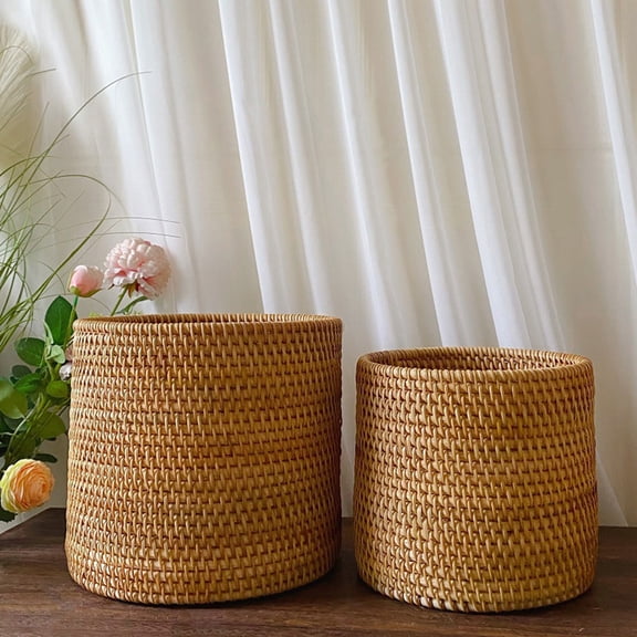Worgeous Imitated Rattan Basket Bread Storage Basket Round Vegetable Fruit Basket