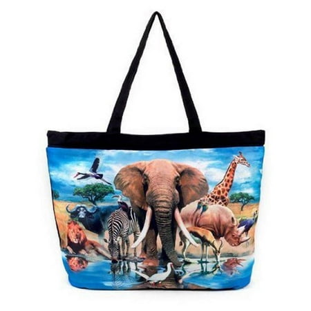 Zebra Animal Print Tote - Galleria Enterprises African Safari Elephant, Zebra, Giraffe Large Tote 19.5