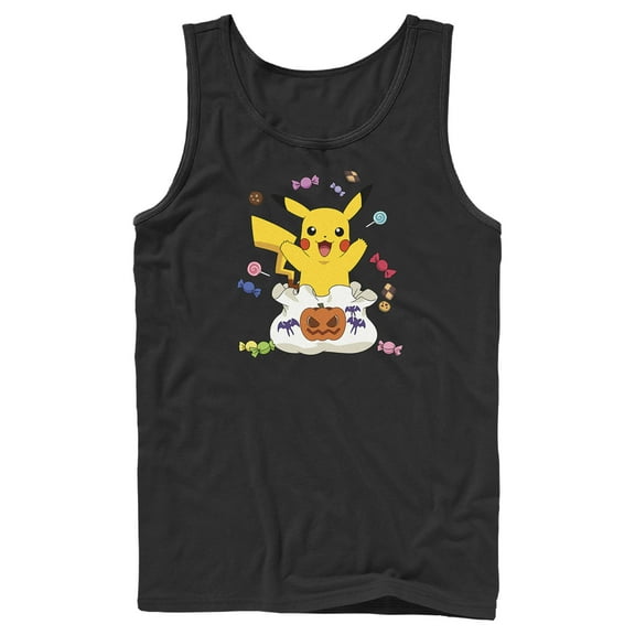 Men's Pokemon Halloween Pikachu Candy Bag Tank Top Black X Large