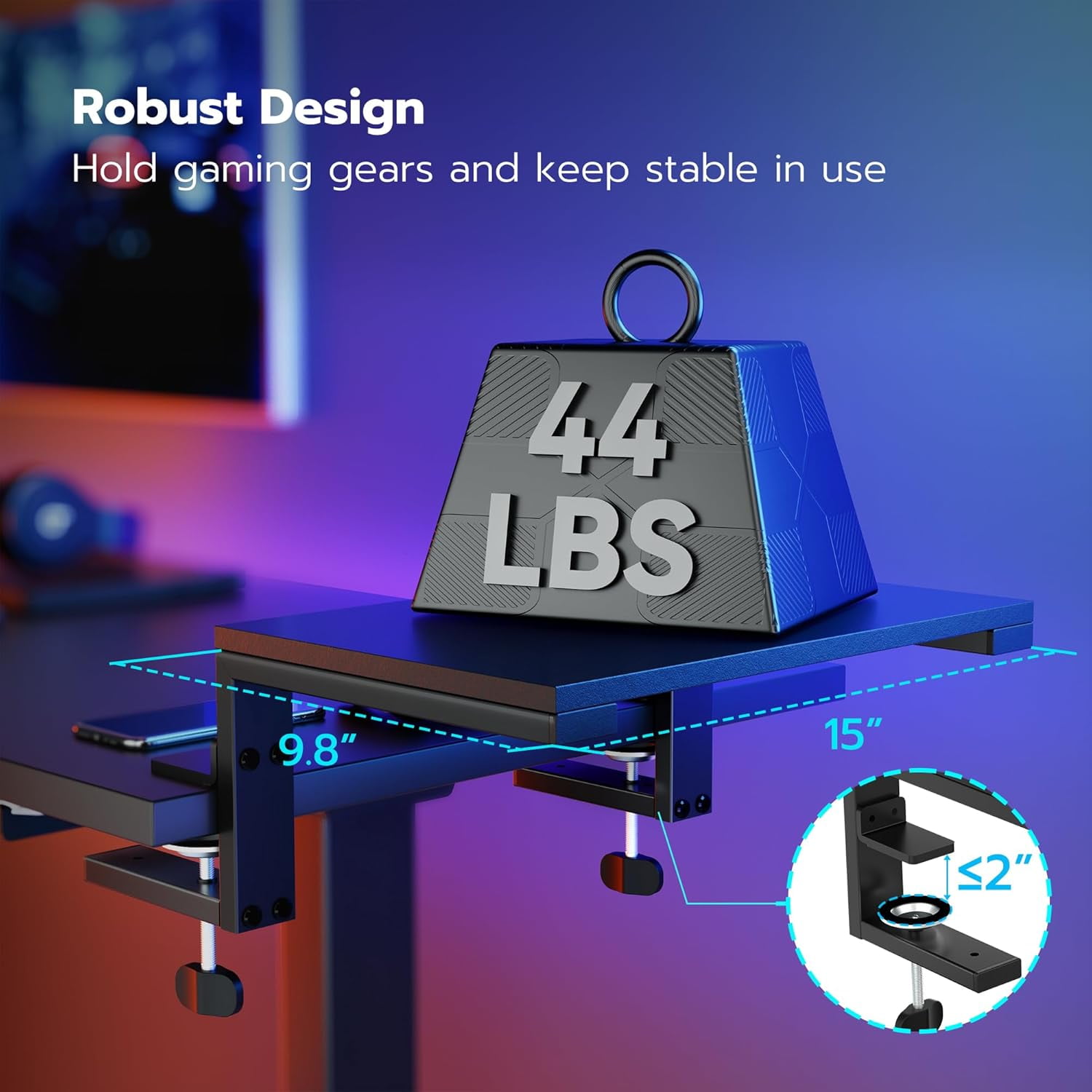 ARES WING 3 in 1 Versatile Clamp on Desk Shelf, 15 inches Desk Extender Shelves, Heavy Duty Desktop Organizer for Gaming and Office Accessories, Black