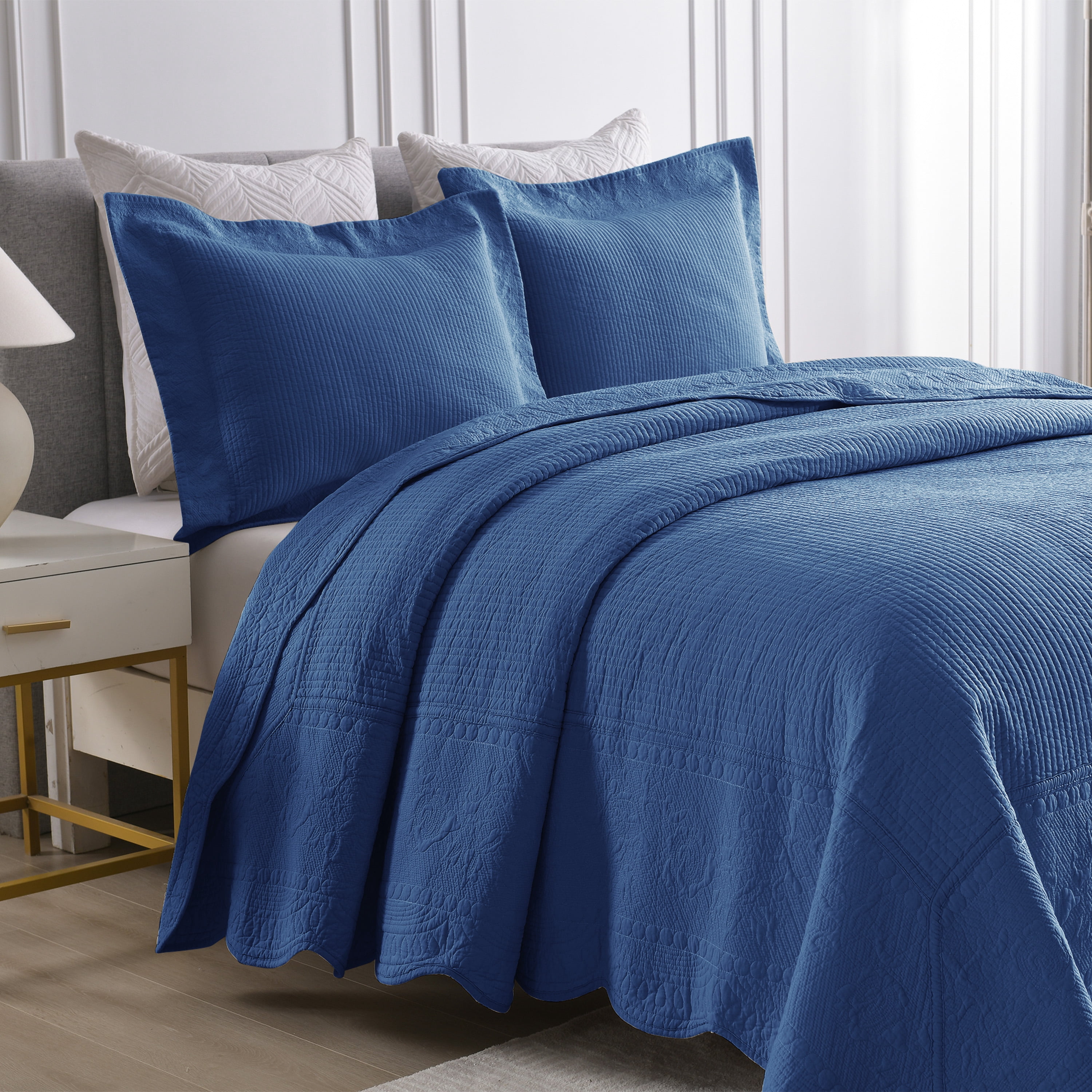 MarCielo 3-Piece Elegantly Embroidered 100% Cotton Oversized Quilt Bedspread Set TG