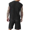 thumbnail image 4 of Men Crochet See Through 2 Piece Outfits Mesh Hollow Out V Neck Sleeveless Tank Top and Shorts Summer Fishnet Shorts Set for Beach Casual Breathable Black, 4 of 5