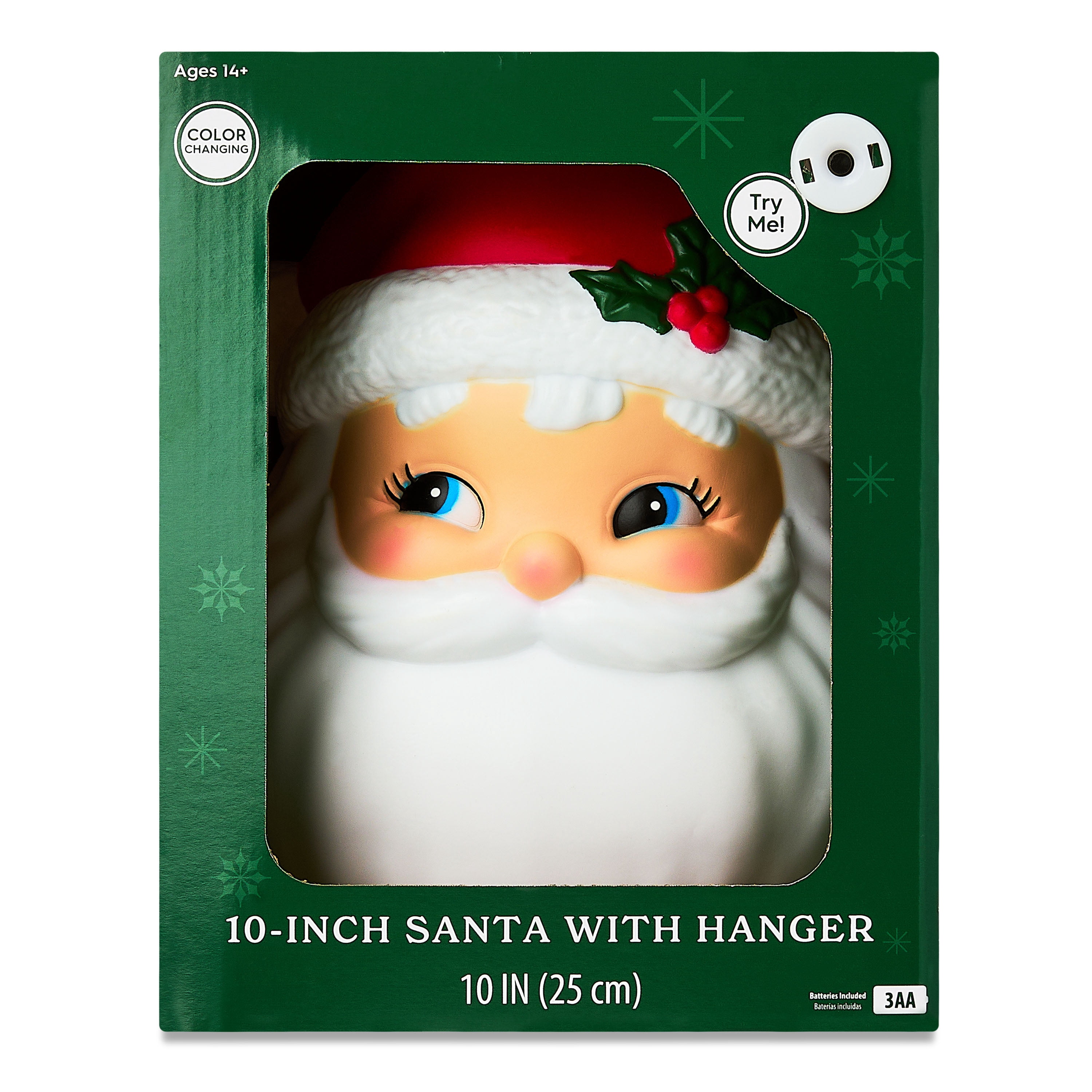 Light-Up Santa Head Hanging Christmas Decoration, Red and White, 10", by Holiday Time