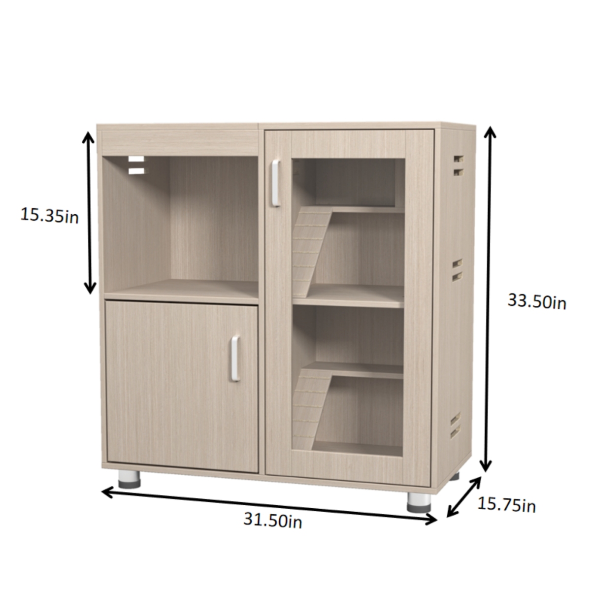 Guinea Pig Cage 4-Tier Hamster Cage Wood with Storage Cabinet and Acrylic Windows, Openable Top, Wood
