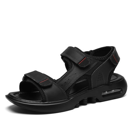 

Lopsie men s sandals summer breathable top leather casual black sandals US size 6.5