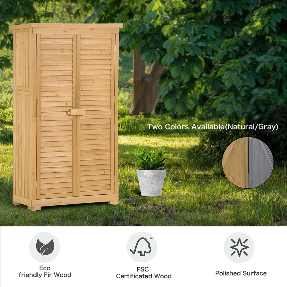 Private Jungle Outdoor Storage Shed, 3 Tier Locker Tool Storage Cabinet for Yard/Garden/Lawn, Natural Private Jungle Outdoor Storage Shed, 3 Tier Locker Tool Storage Cabinet for Yard/Garden/Lawn, Natural