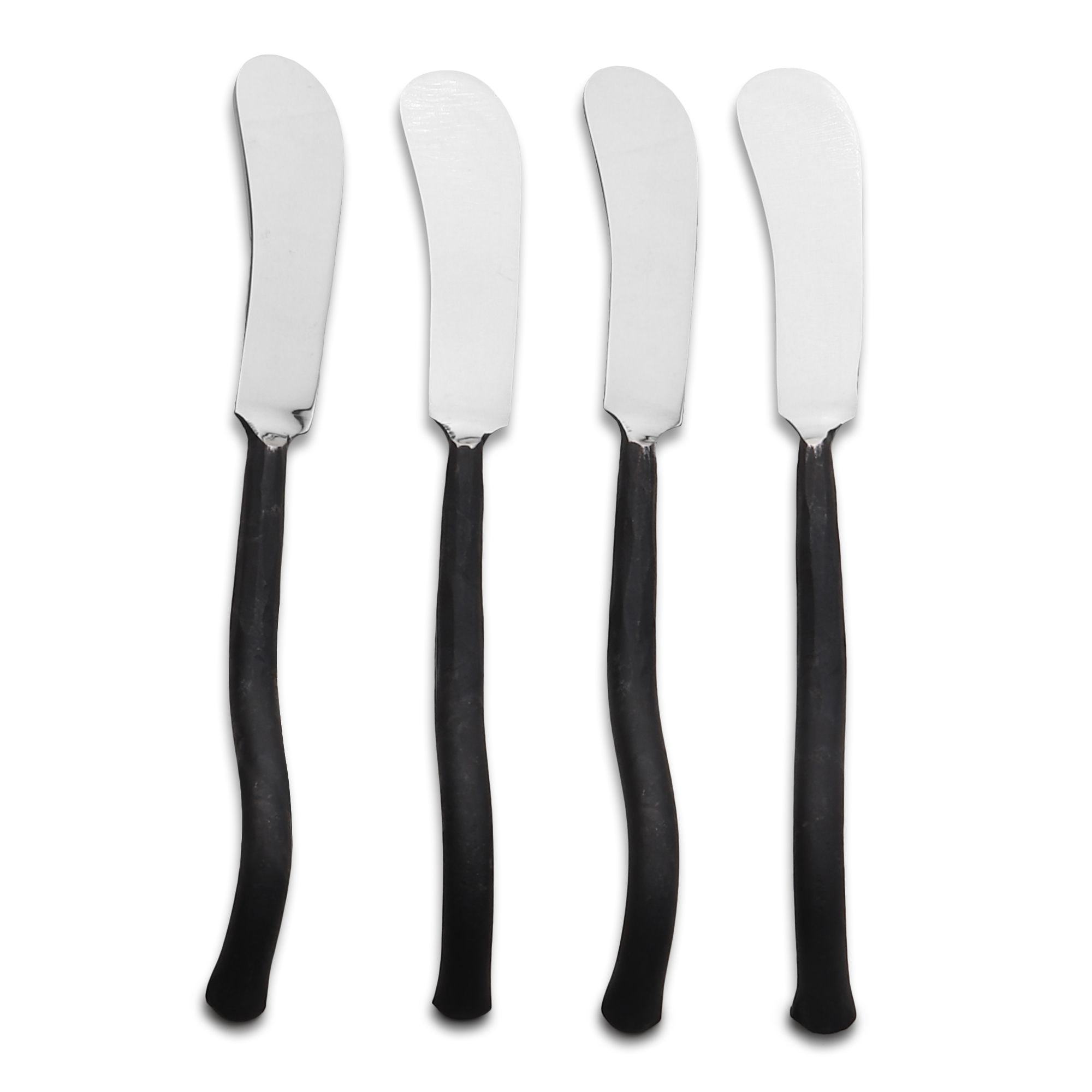Twig Design Burnt Black Butter Knife/Spreader 4 Pcs. Set