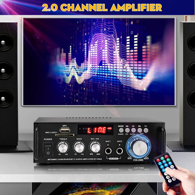 Kaynell Bluetooth 5.0 Stereo Amplifier - 300Wx2 Power Amp With USB, SD, FM Radio, Remote