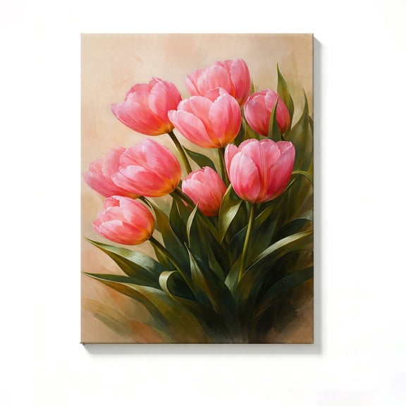 FLASHLUMI 8x12 Inch Vintage Pink Tulip Floral Canvas Wall Art, Rustic Flower Decor for Living Room Bedroom, No Frame