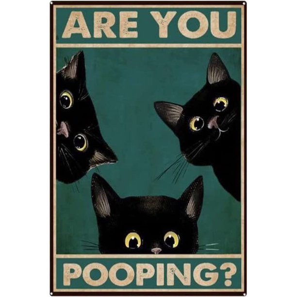 Retro Tin Sign Vintage Black Cat are You Pooping Signs Bathroom