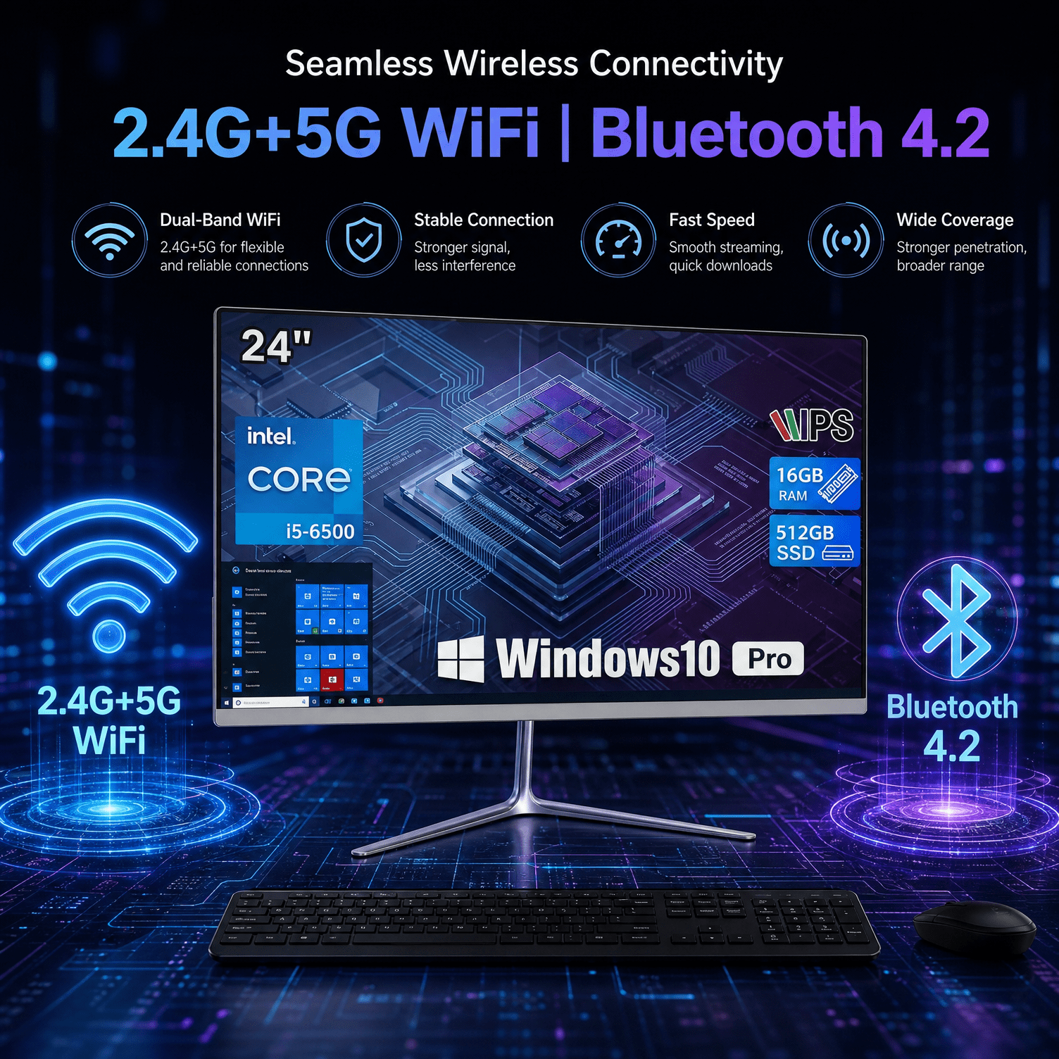 TOEMAAGIC 24" FHD All-in-One Desktop Computer Intel Core i5-6500 16GB RAM 512GB SSD Windows 10, WiFi Bluetooth Webcam, White with Wired Keyboard & Mouse for Home Office Classroom
