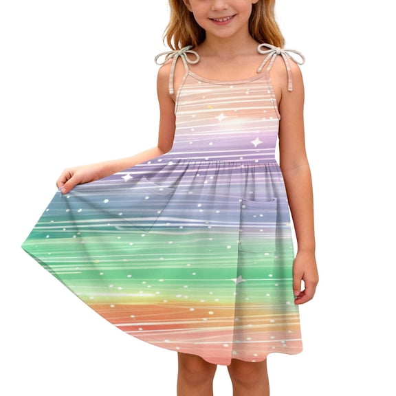 IFNWSV Girls Summer Dresseses Sleeveless Spaghetti Strap Flower Print Pockets Tiered Casual A-Line Sundress Multicolor 9-10 Years