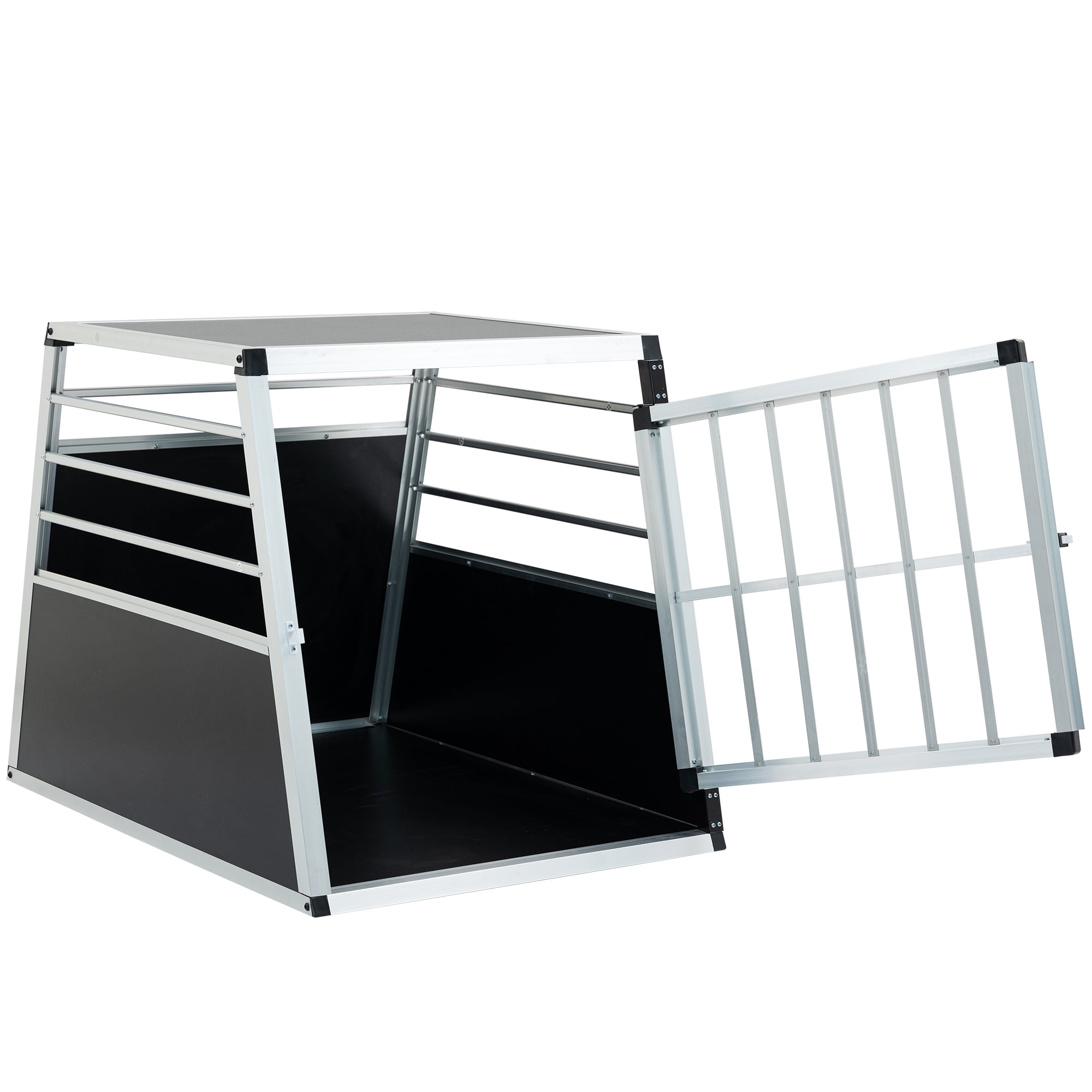 Large Dog Crate 36x26x27in, Heavy Duty Aluminum Travel Carrier with Locking Door, Airline Approved Pet Transport Box for Medium Large Dogs, Foldable & Easy Clean Black Silver Pet Crate