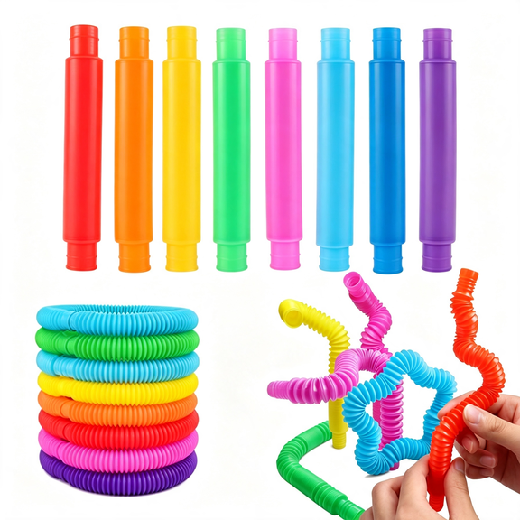 CYFW 9 Pack Pop Tubes, Sensory Toys (Large) Fidget Toys Party Favors - 9 Colors, Creativity Learning &Amp; Fun for Kids - Perfect for Party, Goodie Bags Stuffers, Classroom School Reward