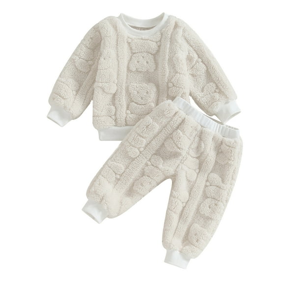 Elippeo Baby Boys Pants Set 9M 12M 18M 24M 3Y Furry Bear Long Sleeve Crew Neck Sweatshirt with Sweatpants Infant Clothes