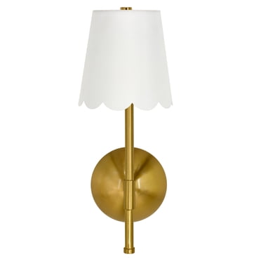 Sterling & Noble Cordless Brass Rechargeable Wall Sconce with Scalloped Fabric Shade and Remote