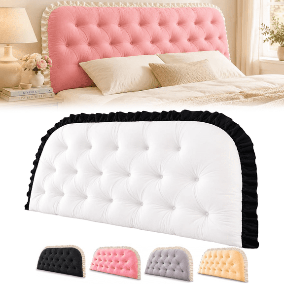 Headboard Pillow, Bed Backrest Reading Pillow,White:35.4in | Wide Tufted Headboard Pillow With Plush Padding And Ruffled Trim For Comfortable Reading, Lounging And Relaxing In Bed