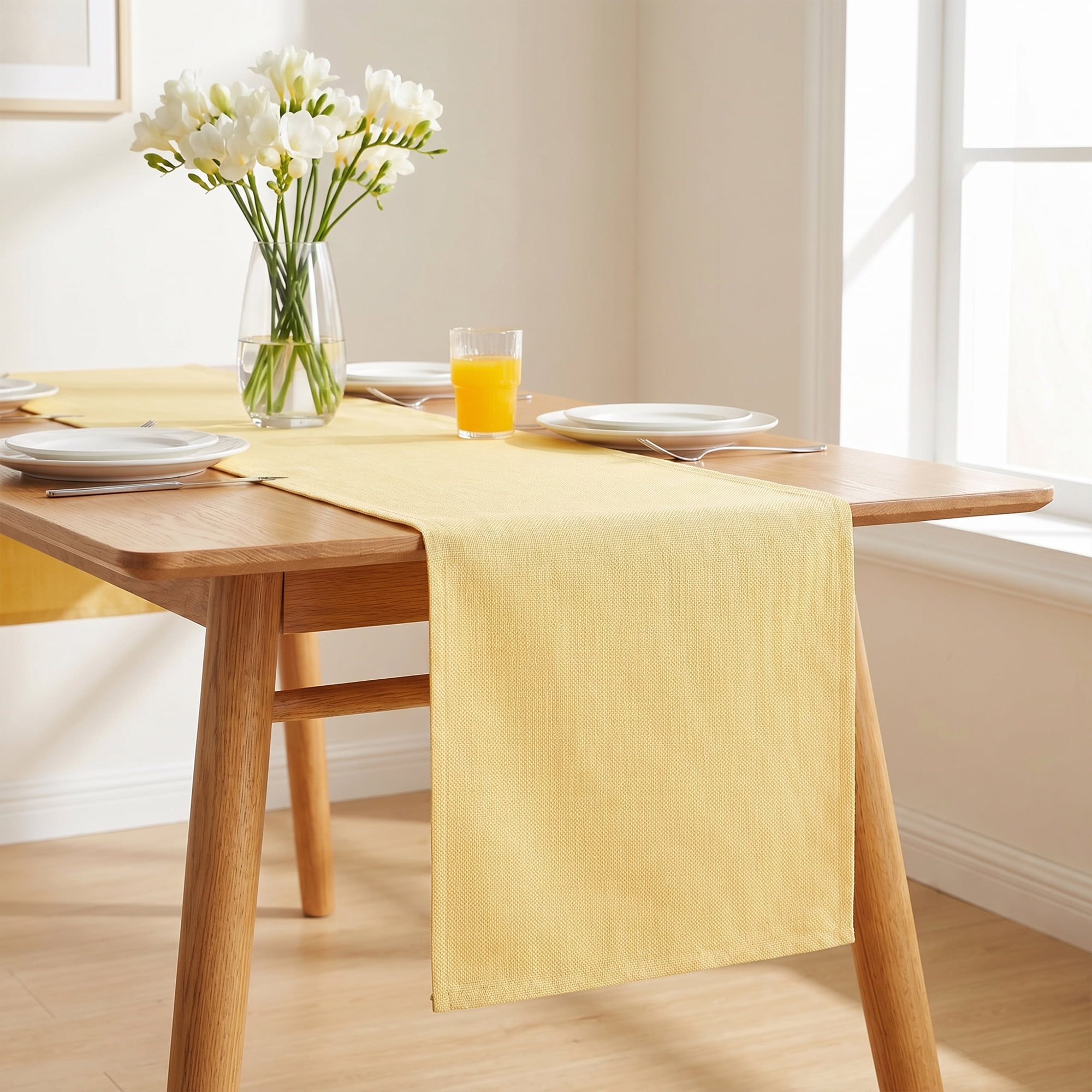 Washable Polyester Kitchen Runner for Dining Table Decoration Yellow 13" x 60.2"
