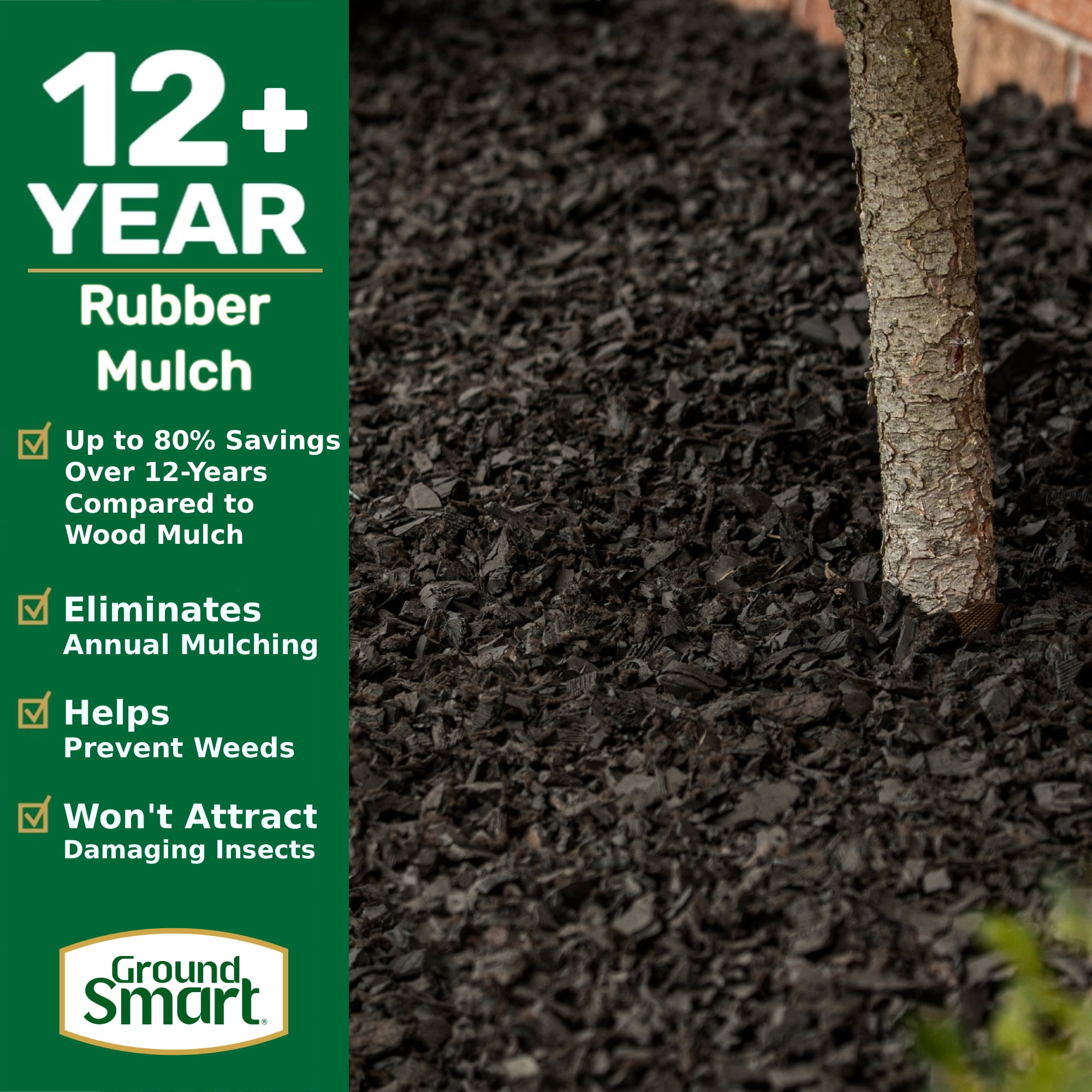GroundSmart 12+ Year Black Rubber Mulch, 37.5 Cu Ft