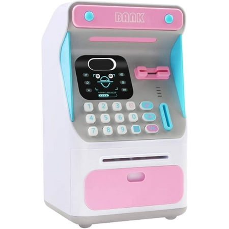 Mini ATM Money Bank with Electronic Lock Face Recognition Auto Scroll Paper Money & Coin for Kids Teens Boys Girls Kids Education Toy-Chinese and English