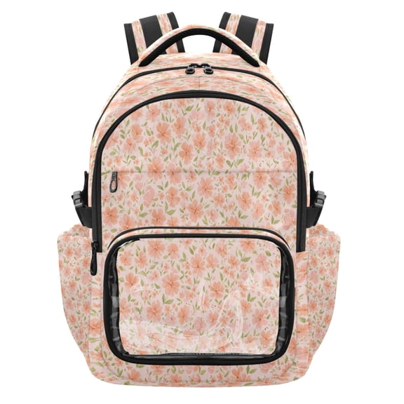 Qxltty Orange Ditsy Print Backpack School Bookbag with Clear PVC Front Pocket, Laptop Compartment, Water Resistant Travel Daypack for Students