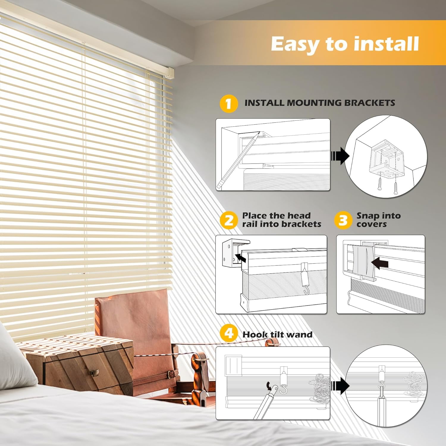 LazBlinds Cordless 1" Vinyl Horizontal Mini Blinds, Light Filtering Blinds for Windows, Blinds and Shades for Windows Size 35" W x 48" H, Beige