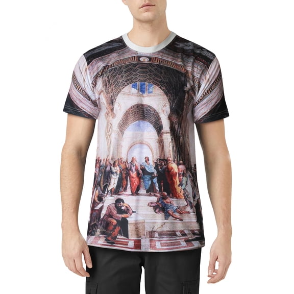 Ma Croix Mens Graphic Print Renaissance Art "The School of Athens" Painting T Shirt