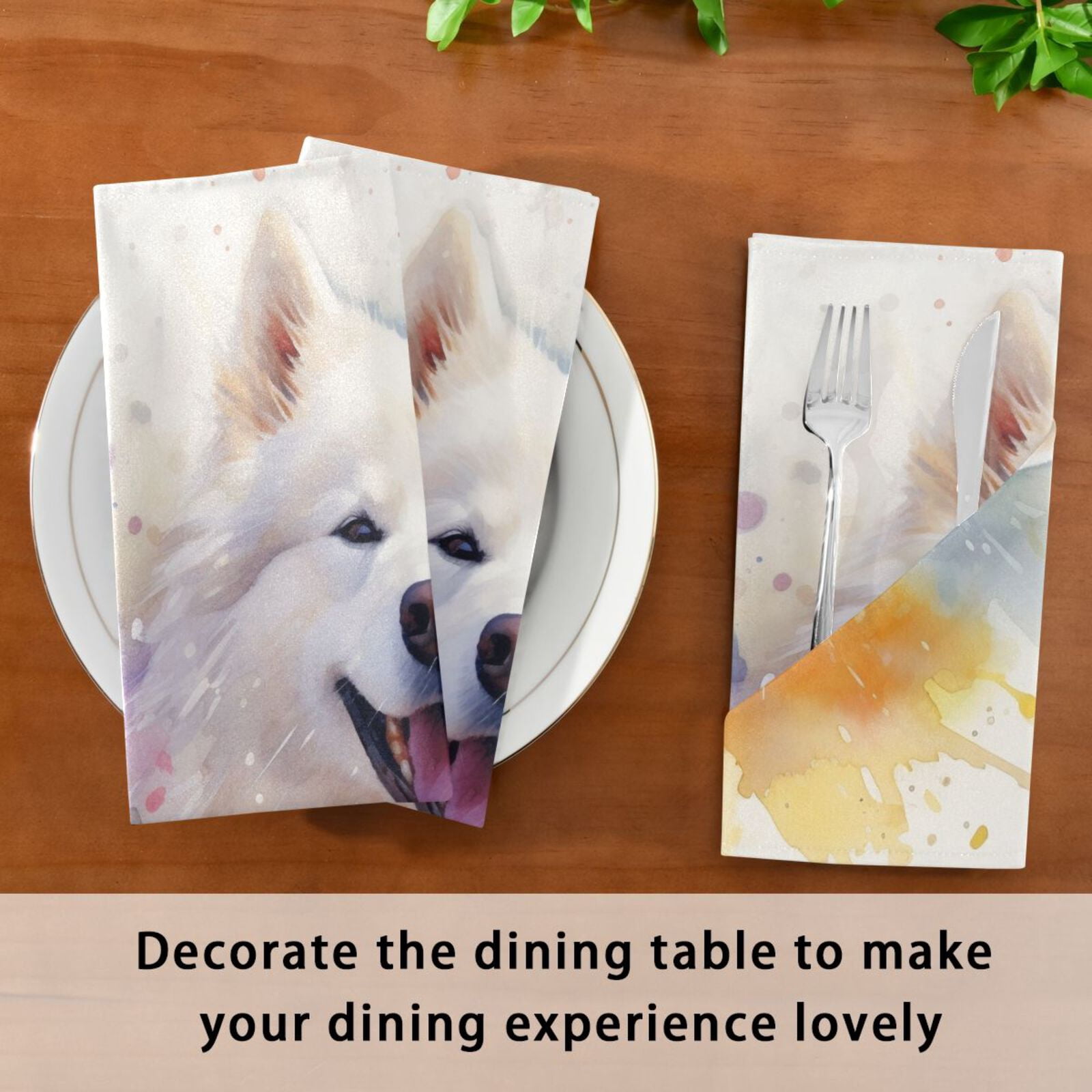JSTEL Samoyed Dog Cute Cloth Napkins Set of 6, 20x20 Inch Washable and Reusable Napkin for Decoupage Dinner Party Everyday Use