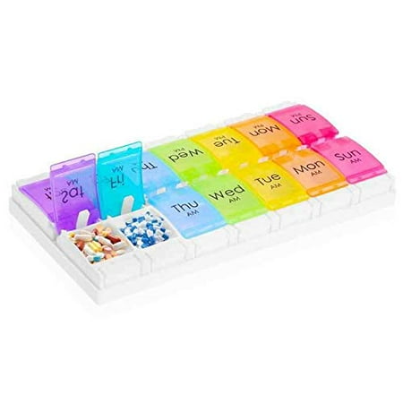 Premium Weekly Pill Organizer, Gift Case Medicine Water Font Container Capsules Medication Dispenser Daily Travel Large Organizing Box Boxes and Vitamin Open Bottle Size Pills (1 Pack)