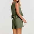 thumbnail image 6 of Aoujea 2 Piece Outfits for Women Plus Size Lounge Matching Sets Solid Outfits Linen Ruffle Crop Square Neck Sleeveless Tank Tops And Short Pants Tracksuits Suit Two Piece Summer Sets, 6 of 8