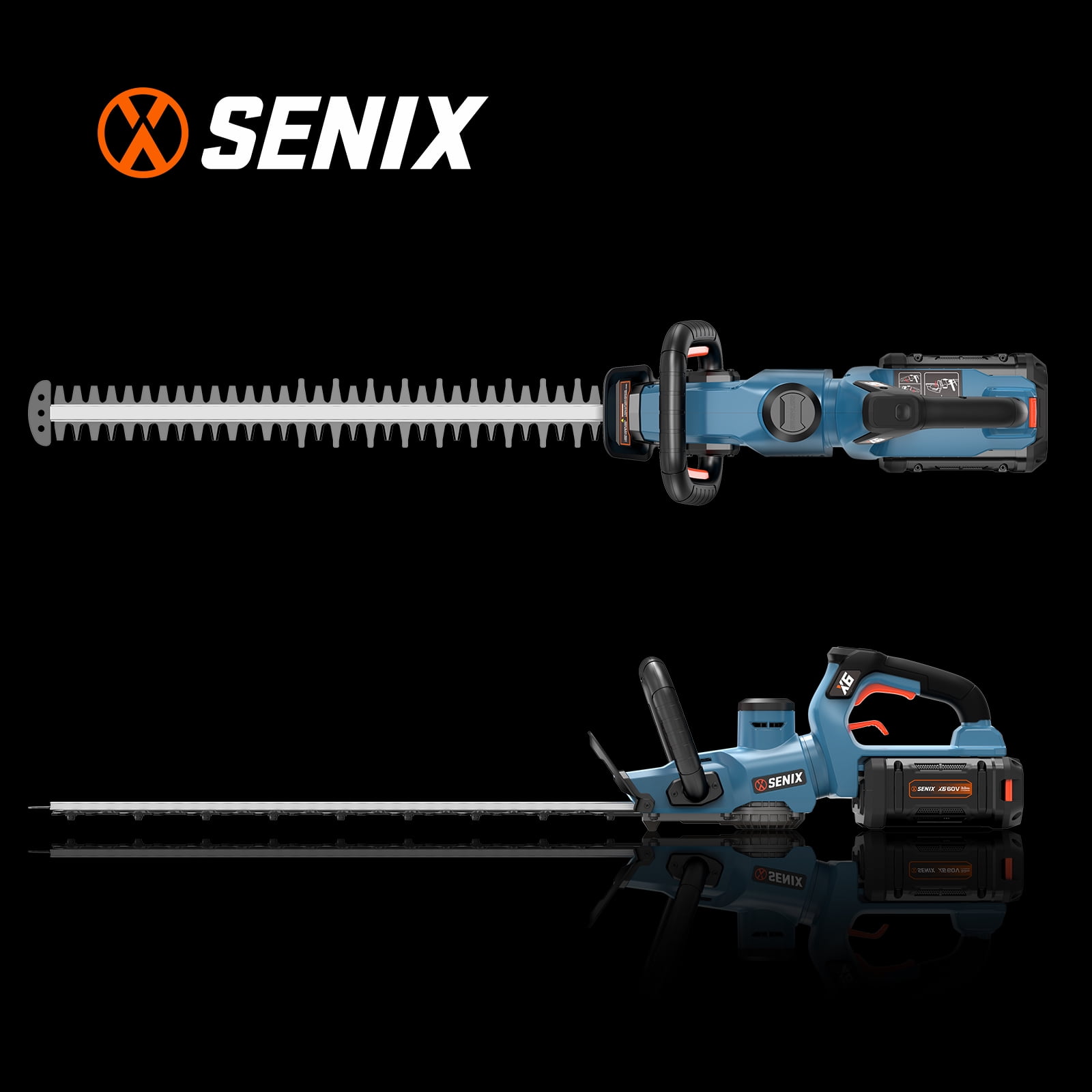 SENIX X6 60 Volt Max* 26-inch Cordless Brushless Hedge Trimmer with 3Ah Battery & Charger Included, Rotating Head, Dual-Action Blades, 1-1/4" Cutting Capacity HTX6-M1