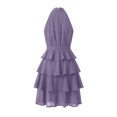 thumbnail image 6 of Women's Casual Halter Zipped Sleeveless Solid Color Dress Layered Ruffle A Line Mini Dress with Drawstring Purple, 6 of 8