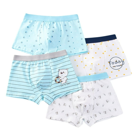 Kids Children Boys Cotton Underwear Cute Cartoon Striped Print Underpants Shorts Pants Trunks Briefs 4PCS Blue 3 Months-5 Months