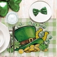 thumbnail image 3 of St. Patrick''s Day Top Hat Placemats Set of 4, Eucalyptus Leaves Shamrock Clover Plaid Farmhouse Dining Table Place Mats, Gold Horseshoe Irish Holiday Kitchen Decor Home Decoration 12 x 18 Inch, 3 of 5