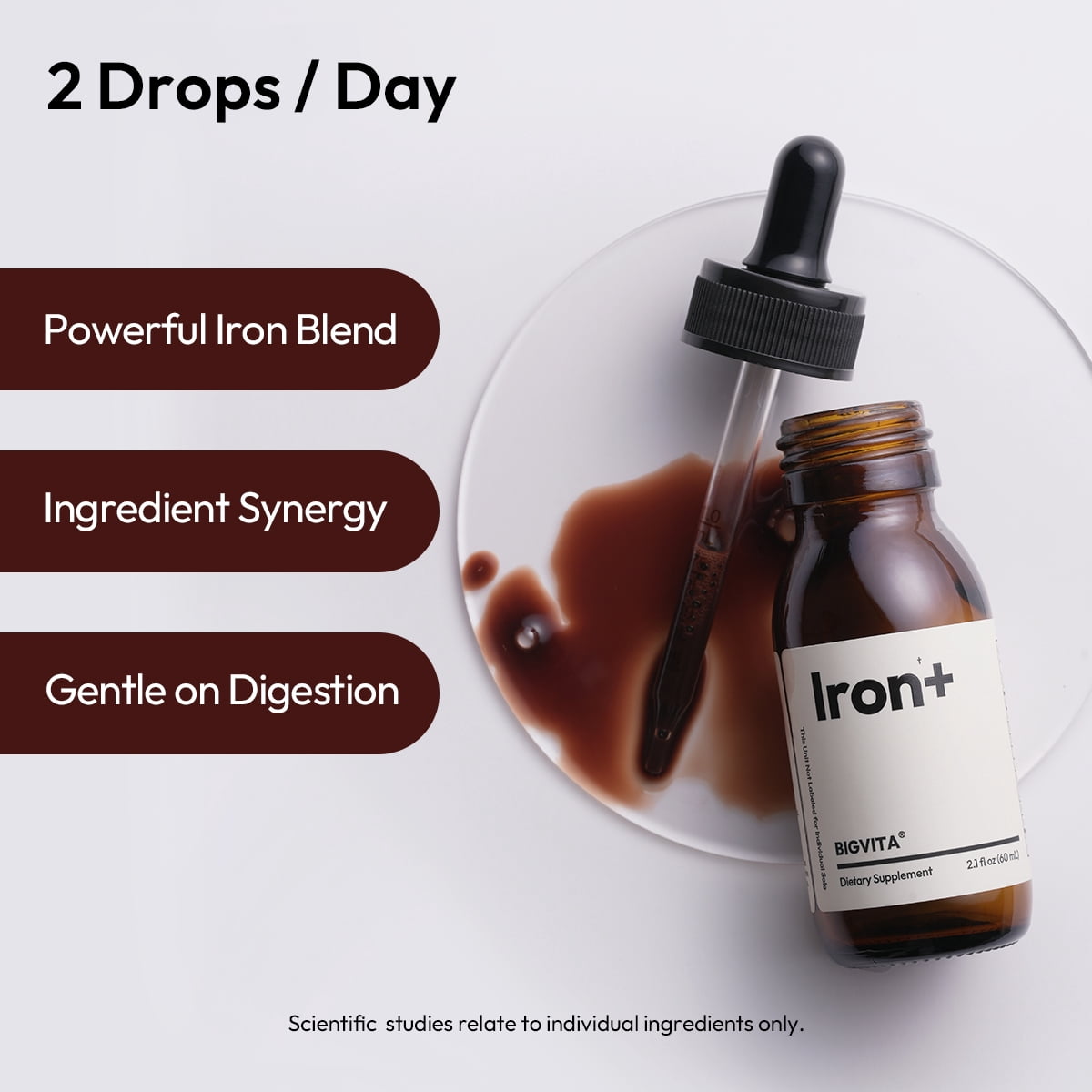 BIGVITA Iron+ | High Absorption Supplement with Microencapsulated Iron Drops + Folate, B6 & Cranberry Extract | No Metallic Taste, Mixed Berry Flavor, Gentle on Stomach | Energy & Hormonal Support