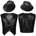 thumbnail image 1 of renvena Kids Boys Girls Glittery Sequined Vest Waistcoat with Hat for Jazz Hip Hop Dancewear 3-14 Black 5-6, 1 of 7