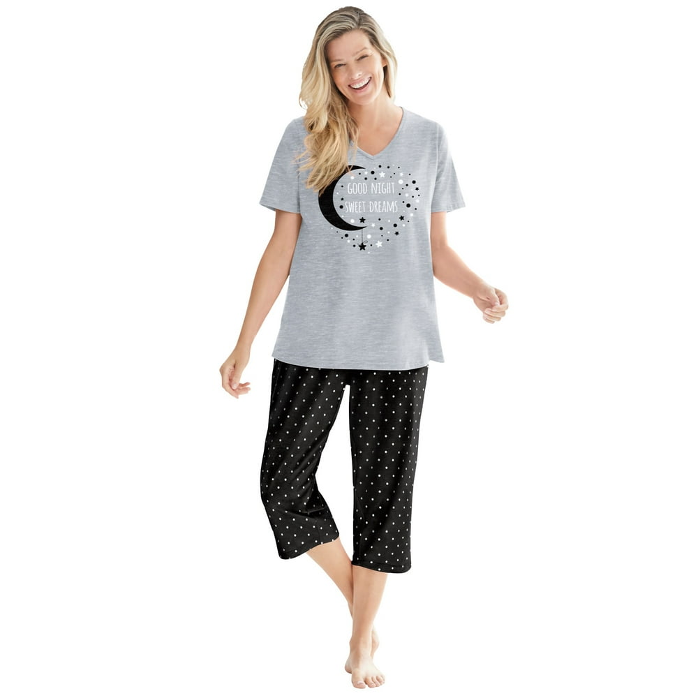 Dreams And Co Dreams And Co Women S Plus Size 2 Piece Capri Pj Set Pajamas M Black Multi