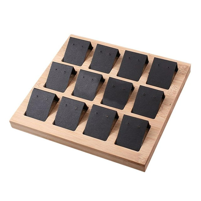 12 Earring Display Detachable Holder Solid Wood Creative Earrings Tray for Home and Counter Window Show Black
