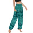 thumbnail image 3 of SWSMCLT Women's Smocked Waist Yoga Pant Boho Elastic Waist Harem Pants Tapered Leg Elephant Printed Bohemian Hippie Cinch Bottom Thai Indian Jogger Green One Size, 3 of 5